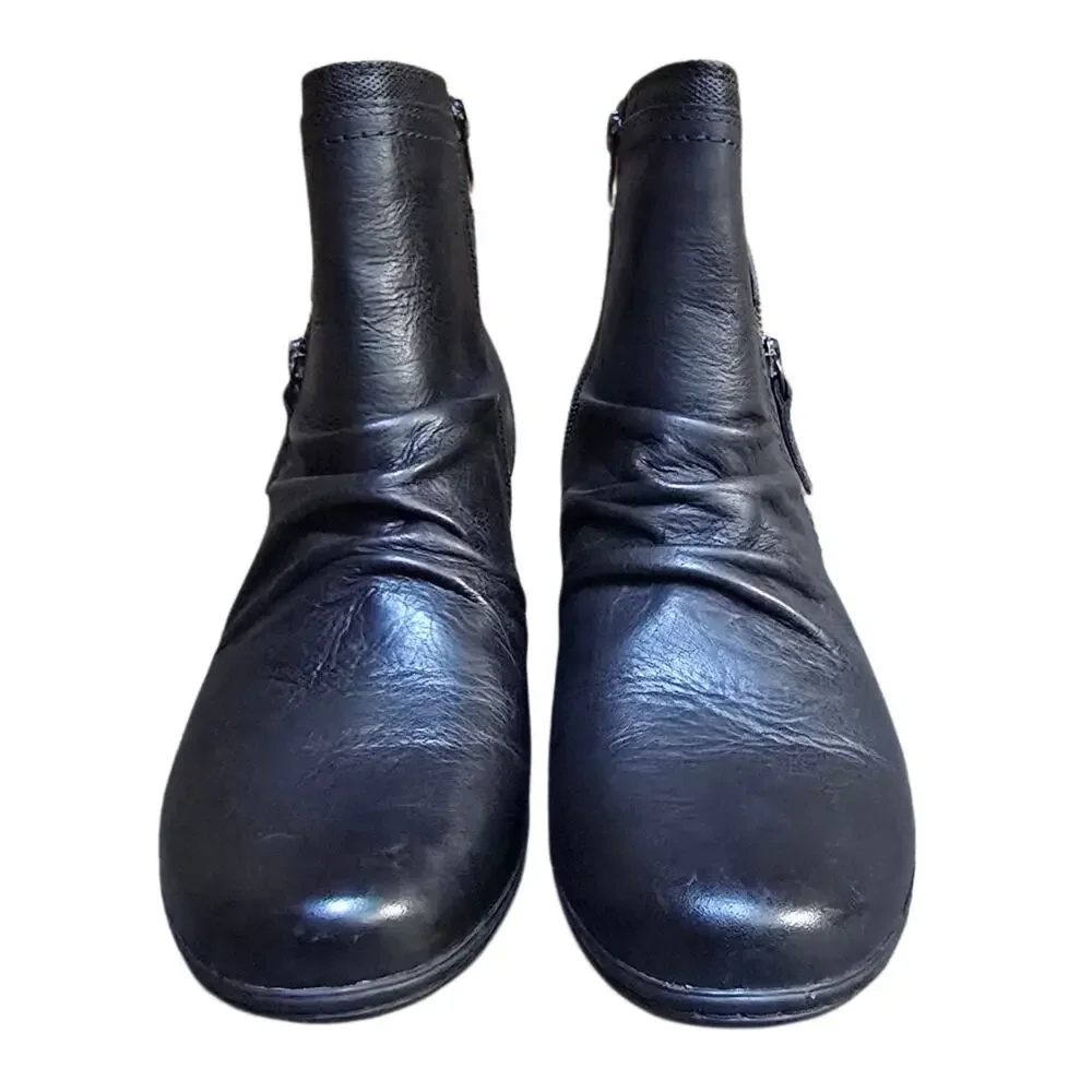 Cobb Hill Laurel Black Leather Ankle Boots Size 8W Comfort Zip Casual Booties